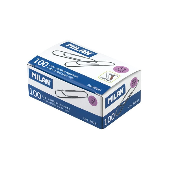 Milan Caja de 100 Clips Labiados Niquelados 33mm