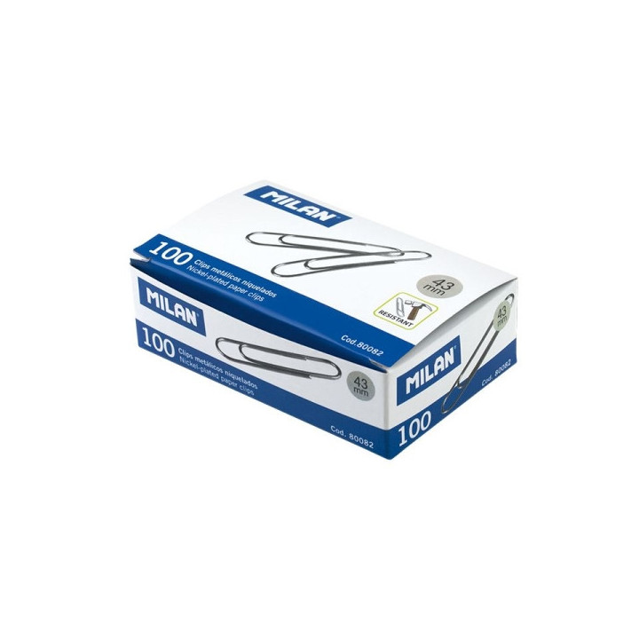 Milan Caja de 100 Clips Niquelados 43mm