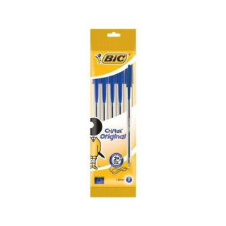 Bic Cristal Original Pack de 5 Boligrafos de Bola - Punta Redonda de 1.0mm - Trazo 0.4mm - Tinta con Base de Aceite - Color Azu