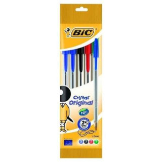 Bic Cristal Original Pack de 5 Boligrafos de Bola - Punta Redonda de 1.0mm - Trazo 0.4mm - Tinta con Base de Aceite - Colores S