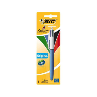 Bic 4 Colours Original Boligrafo de Bola Retractil - Punta Media de 1.0mm - Tinta con Base de Aceite - Cuerpo Azul/Blanco - 4 C