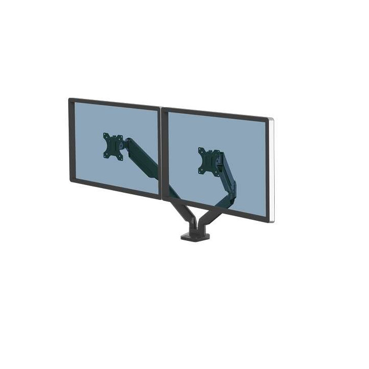 Fellowes Platinum Series Brazo para Monitor Doble - Hasta 32" y 8kg - 2 Puertos USB - Sistema de Gestion de Cables - Color Negr