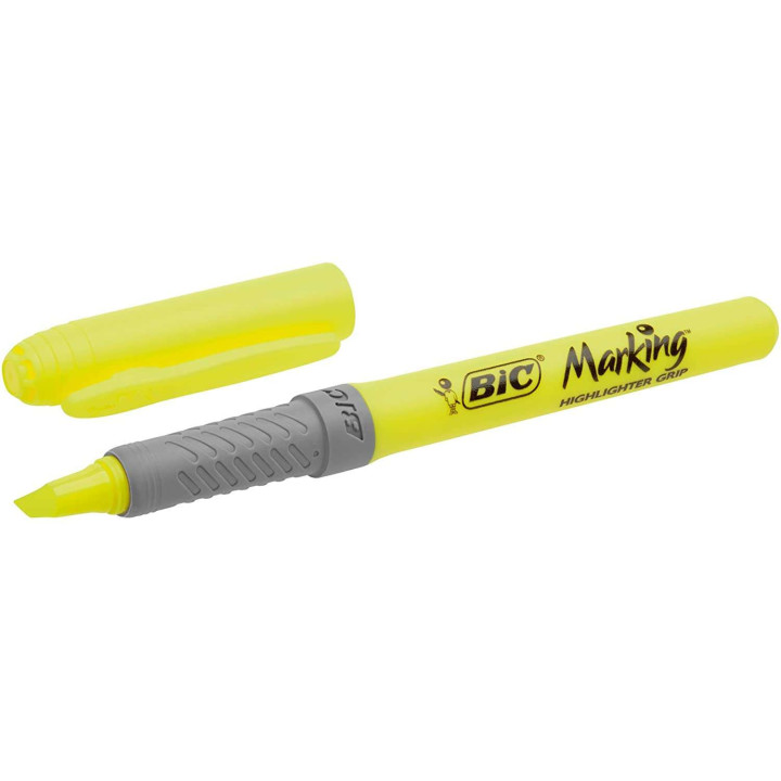 Bic Highlighter Grip Marcador Fluorescente - Tinta con Base de Agua - Punta Biselada - Trazo entre 1.60 y 3.30 mm - Color Amari