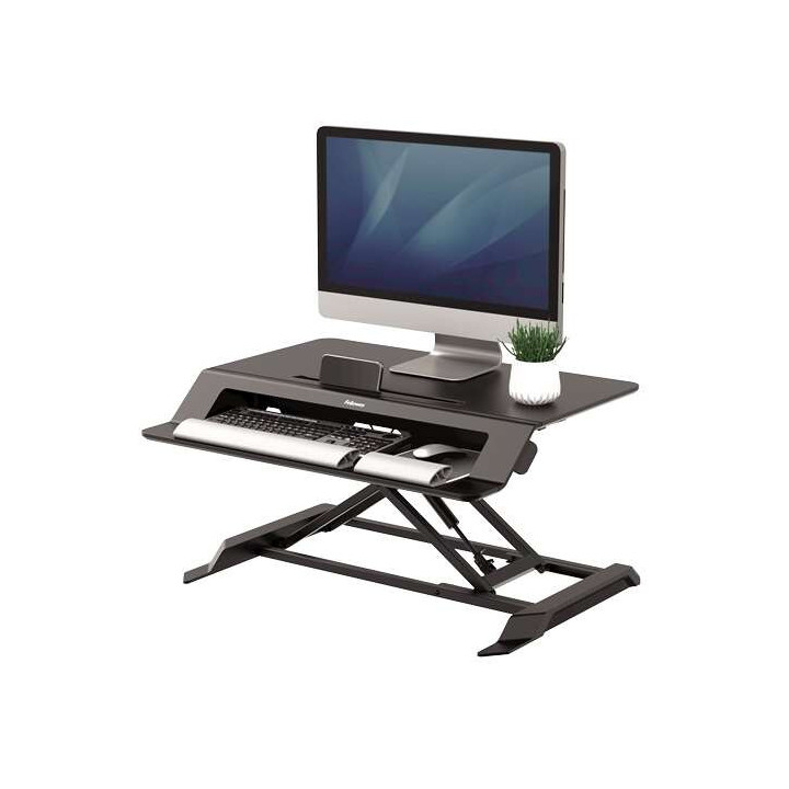 Fellowes Sit-Stand Lotus Estación de Trabajo - Sistema de Muelle a Gas - Amplia Plataforma Superior - Plataforma Inferior para