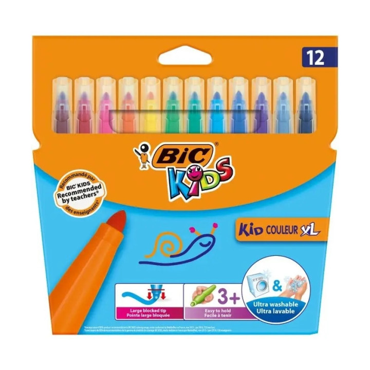 Bic Kids Couleur XL Pack de 12 Rotuladores - Punta Ancha - Lavable - Colores Surtidos