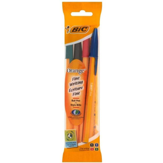 Bic Orange Original Fine Pack de 4 Boligrafos de Bola - Punta Redonda de 0.8mm - Trazo de 0.3mm - Tinta con Base de Aceite - Cu