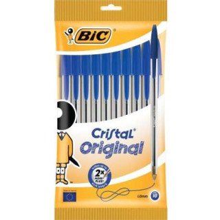Bic Cristal Original Pack de 10 Boligrafos de Bola - Punta Redonda de 1.0mm - Trazo 0.4mm - Tinta con Base de Aceite - Color Az