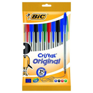 Bic Cristal Original Pack de 10 Boligrafos de Bola - Punta Redonda de 1.0mm - Trazo 0.4mm - Tinta con Base de Aceite - Colores