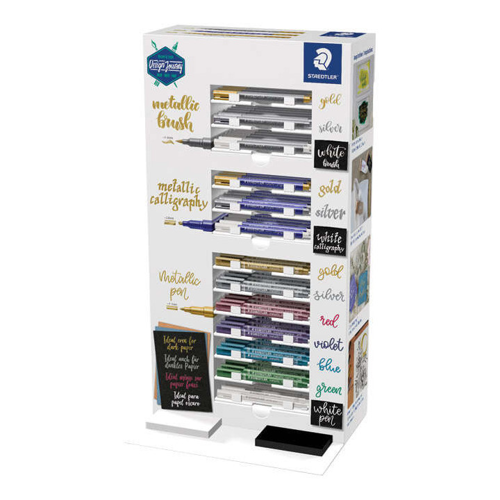 Staedtler Metallic Expositor de 130 Rotuladores de Punta Fina Metalicos - Tinta Base de Agua - Colores Surtidos