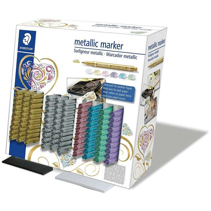 Staedtler Metallic Pen Expositor de 100 Marcadores - Trazo 1.2mm - Tinta Base de Agua - Colores Surtidos