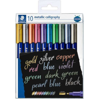 Staedtler Metallic Calligraphy Pack de 10 Rotuladores para Caligrafia - Trazo 2.8mm - Colores Surtidos
