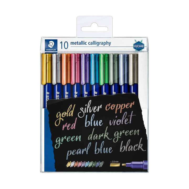 Staedtler Metallic Calligraphy Pack de 10 Rotuladores para Caligrafia - Trazo 2.8mm - Colores Surtidos