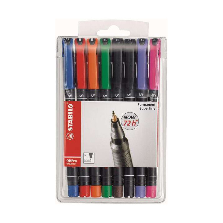 Stabilo OHPen Pack de 8 Rotuladores Permanentes - Punta Superfina - Trazo de 0.4mm - Agarre Antideslizante - Tapon Ventilado -