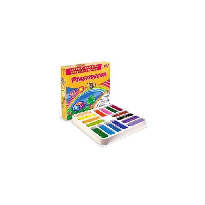 Bic Kids Plastidecor Caja de 352 Lapices de Cera - Extraresistentes - Facil de Sacar Punta - No Mancha - Ideal para Colegios -
