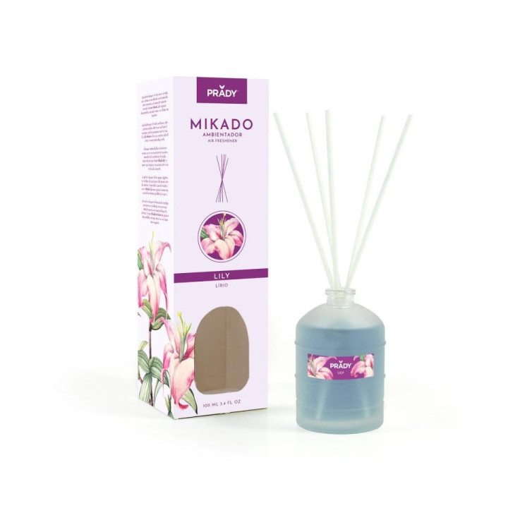 Prady Ambientador Mikado Lily - Frasco de Cristal 100 ml y Varitas Difusoras