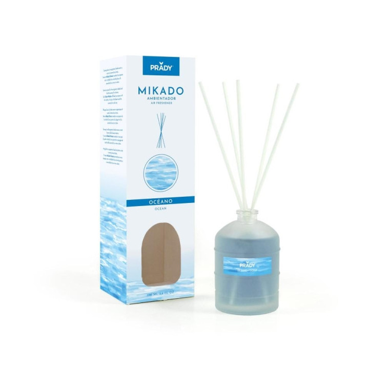 Prady Ambientador Mikado Oceano - Frasco de Cristal 100 ml y Varitas Difusoras