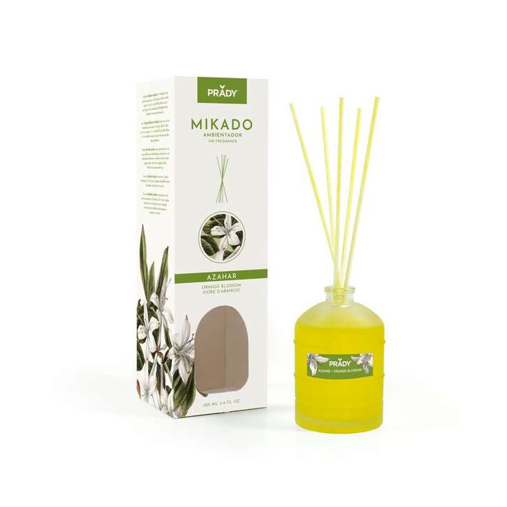 Prady Ambientador Mikado Azahar - Frasco de Cristal 100ml y Varitas Difusoras