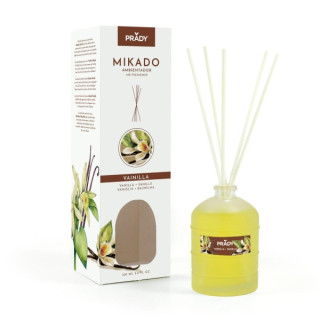 Prady Ambientador Mikado Vainilla - Frasco de Cristal 100 ml y Varitas Difusoras