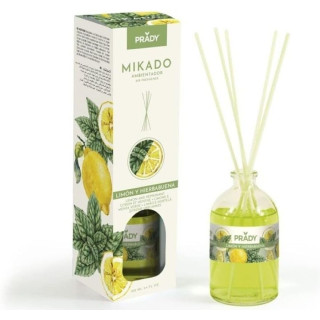 Prady Ambientador Mikado Limon y Hierbabuena - Frasco de Cristal 100 ml y Varitas Difusoras