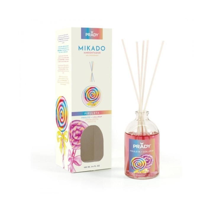 Prady Ambientador Mikado Piruleta - Frasco de Cristal 100 ml y Varitas Difusoras