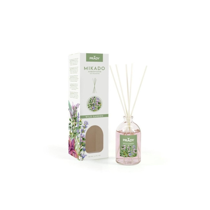 Prady Ambientador Mikado Wild Garden - Frasco de Cristal 100 ml y Varitas Difusoras