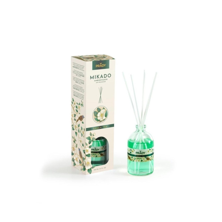 Prady Ambientador Mikado Green Tea - Frasco de Cristal 100 ml y Varitas Difusoras