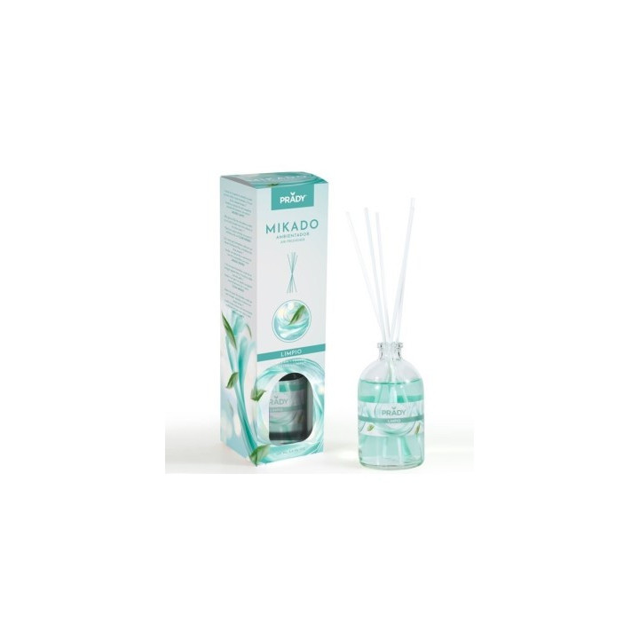 Prady Ambientador Mikado Limpio - Frasco de Cristal 100ml y Varitas Difusoras