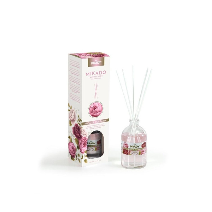 MIKADO ROSA DE BULGARIAPrady Ambientador Mikado Rosa de Bulgaria - Frasco de Cristal 100 ml y Varitas Difusoras