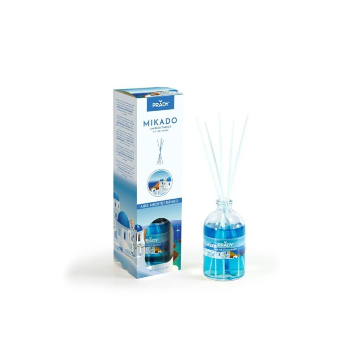 Prady Ambientador Mikado Aire Mediterraneo - Frasco de Cristal 100 ml y Varitas Difusoras