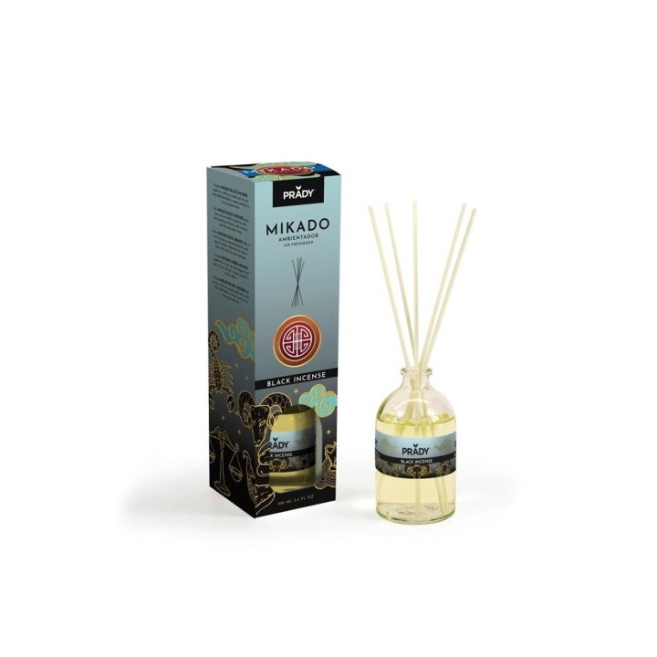 Prady Ambientador Mikado Black Inciense - Frasco de Cristal 100 ml y Varitas Difusoras