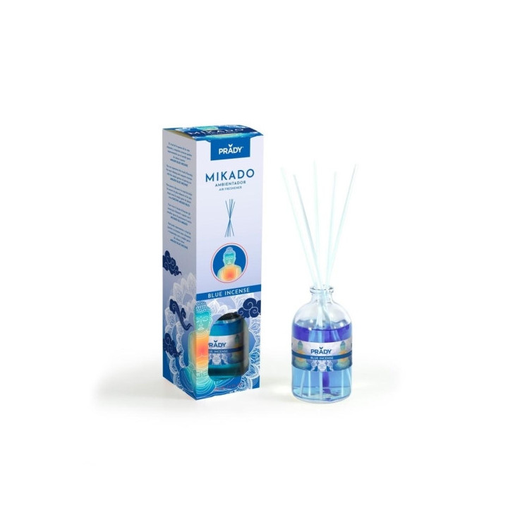 Prady Ambientador Mikado Blue Inciense - Frasco de Cristal 100 ml y Varitas Difusoras