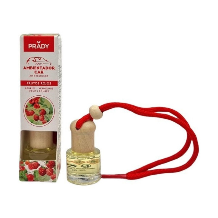 Prady Ambientador Coche Frutos Rojos - Frasco de Cristal 6 ml y Cuerda para Espejo Retrovisor