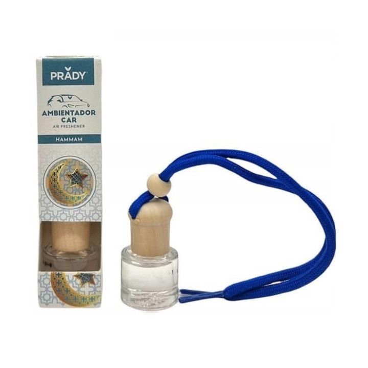 Prady Ambientador Coche Hammam - Frasco de Cristal 6 ml y Cuerda para Espejo Retrovisor