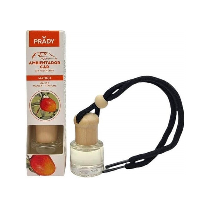 Prady Ambientador Coche Mango - Frasco de Cristal 6 ml y Cuerda para Espejo Retrovisor