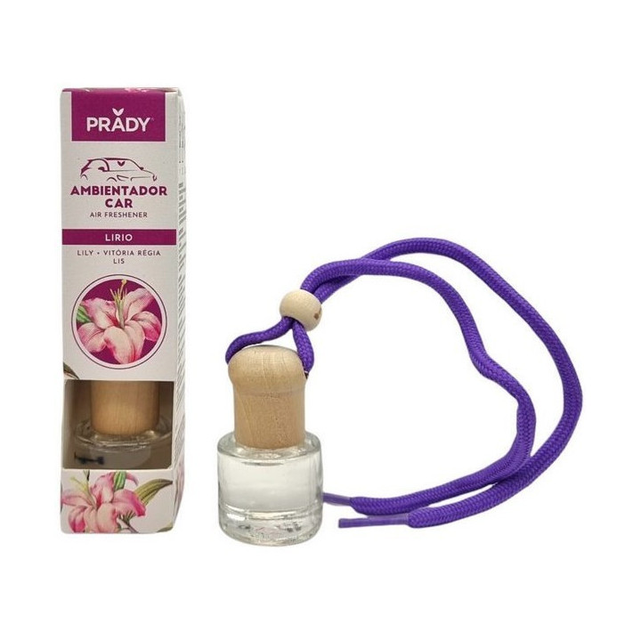 Prady Ambientador Coche Lily - Frasco de Cristal 6 ml y Cuerda para Espejo Retrovisor
