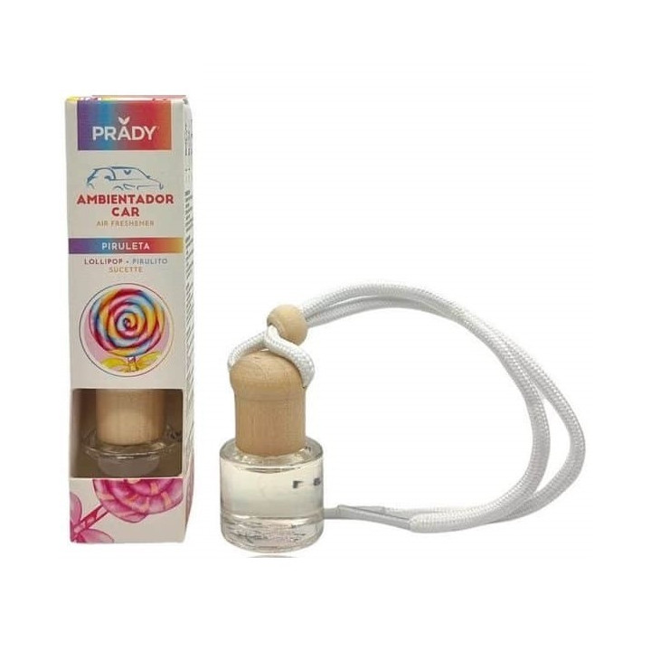 Prady Ambientador Coche Piruleta - Frasco de Cristal 6 ml y Cuerda para Espejo Retrovisor
