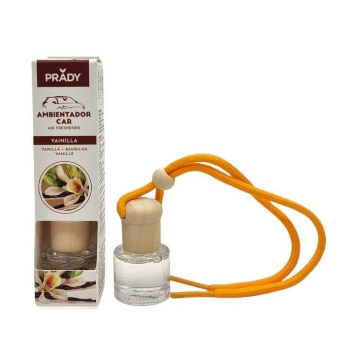 Prady Ambientador Coche Vainilla - Frasco de Cristal 6 ml y Cuerda para Espejo Retrovisor