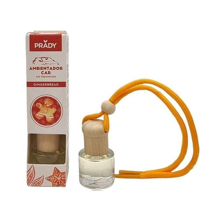 Prady Ambientador Coche Gingerbread - Frasco de Cristal 6 ml y Cuerda para Espejo Retrovisor