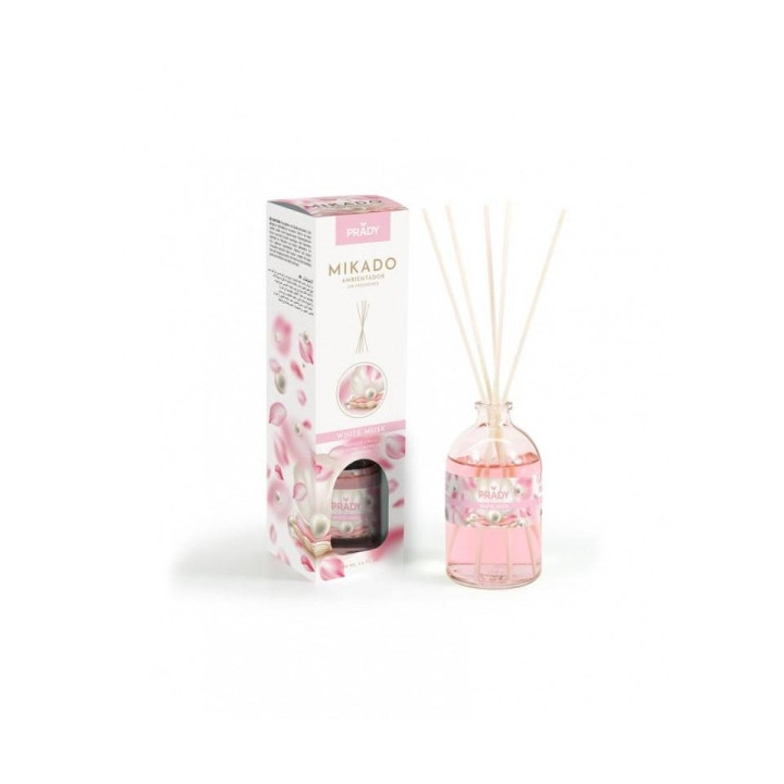 Prady Ambientador Mikado White Musk - Frasco de Cristal 100 ml y Varitas Difusoras