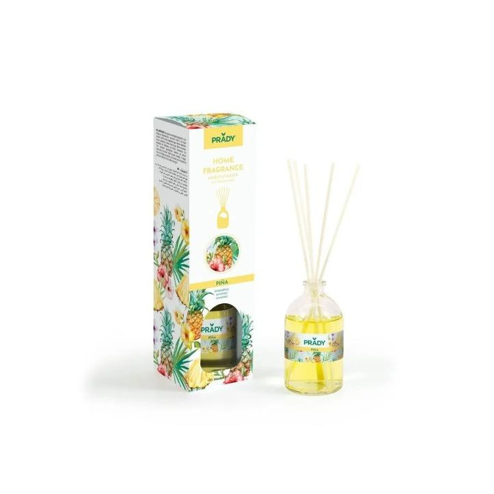 Prady Ambientador Mikado Piña - Frasco de Cristal 100 ml y Varitas Difusoras