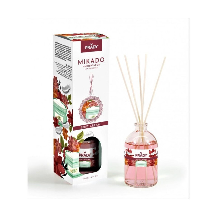 Prady Ambientador Mikado Soft Cream - Frasco de Cristal 100 ml y Varitas Difusoras
