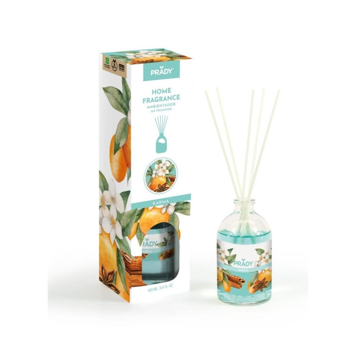 Prady Ambientador Mikado Karma - Frasco de Cristal 100 ml y Varitas Difusoras