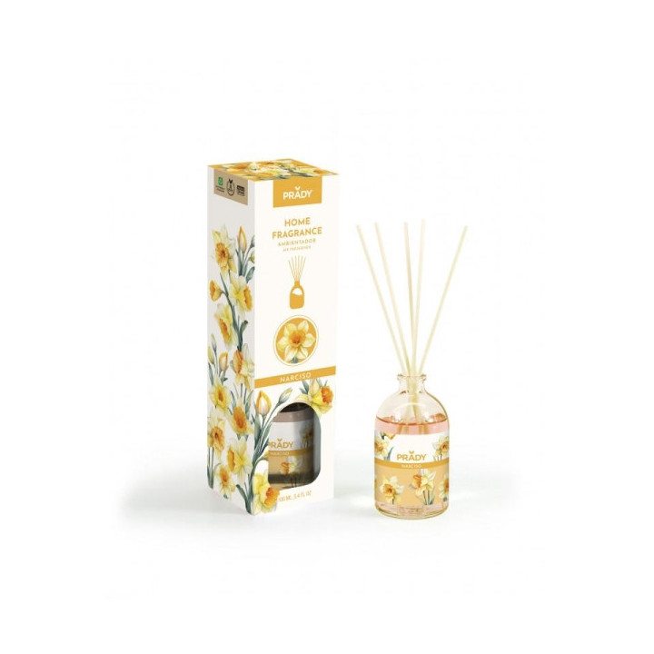 Prady Ambientador Mikado Narciso - Frasco de Cristal 100 ml y Varitas Difusoras