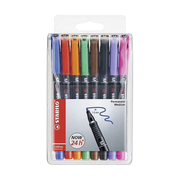 Stabilo OHPen Pack de 8 Rotuladores Permanentes - Punta Media - Trazo de 1mm - Agarre Antideslizante - Tapon Ventilado - Colore