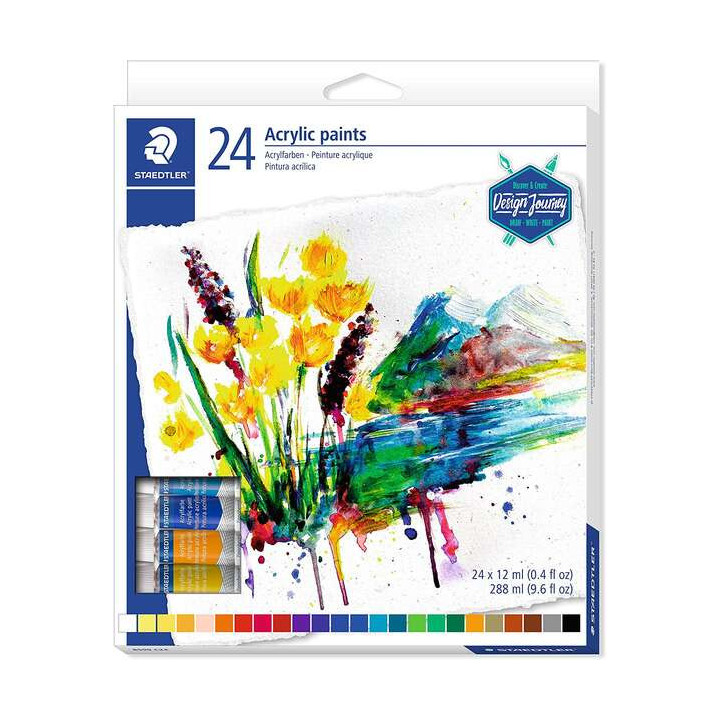 Staedtler 8500 Pack de 24 Tubos de Pintura Acrilica - Facil de Mezclar - Para Amplia Variedad de Superficies - Colores Surtidos