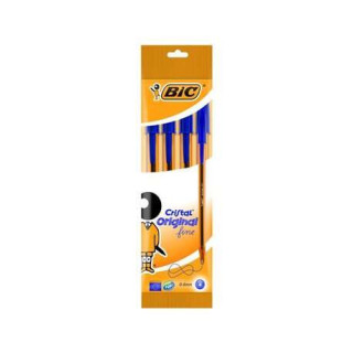 Bic Cristal Original Fine Pack de 4 Boligrafos de Bola - Punta Redonda de 0.8mm - Trazo de 0.3mm - Tinta con Base de Aceite - C