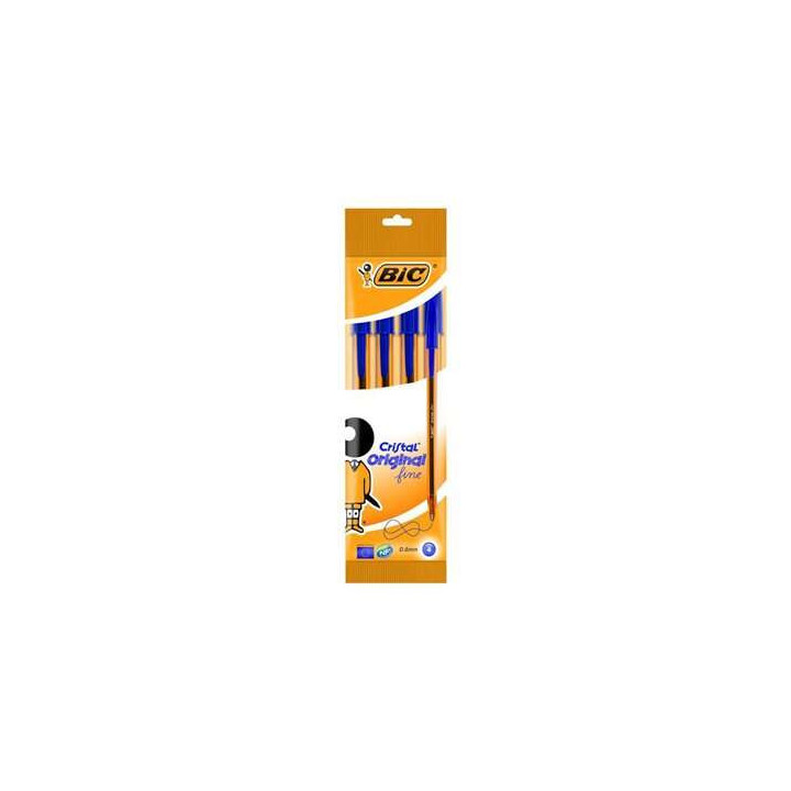 Bic Cristal Original Fine Pack de 4 Boligrafos de Bola - Punta Redonda de 0.8mm - Trazo de 0.3mm - Tinta con Base de Aceite - C