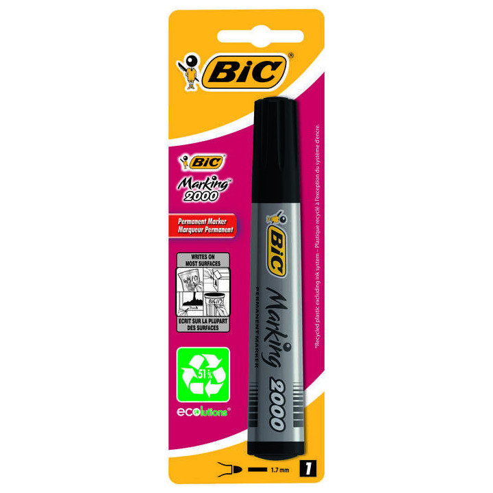 Bic Marking 2000 Ecolutions Rotulador Permanente - Tinta con Base de Alcohol - Ecologico - Secado Rapido - Color Negro