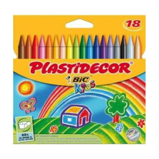 Bic Kids Plastidecor Caja de 18 Lapices de Cera - Extraresistentes - Facil de Sacar Punta - No Mancha
