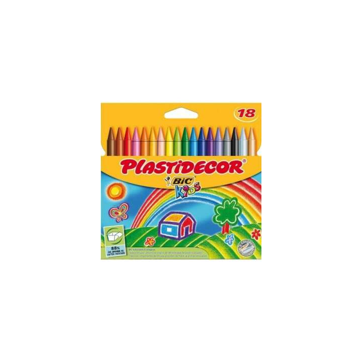 Bic Kids Plastidecor Caja de 18 Lapices de Cera - Extraresistentes - Facil de Sacar Punta - No Mancha
